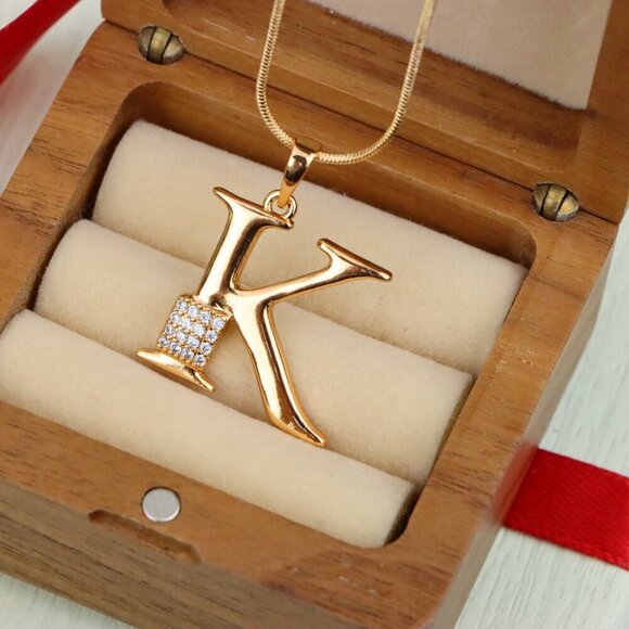 "Rose Gold K Initial Pendant with Dazzling Crystal Accent Detail, XPPT1422 - Picture 1 of 10